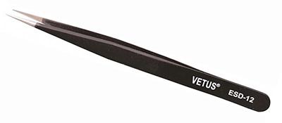 ESD-12 short pointed tip stainless steel anti-static tweezers